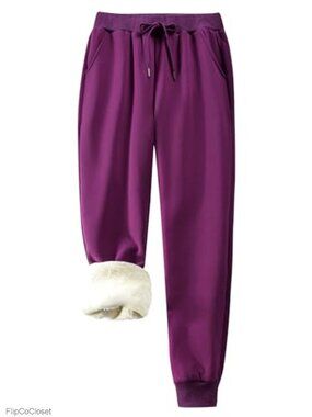 Sherpa Fleece Lined Cotton Sweatpants High Stretch Warm Winter Lounge Pants